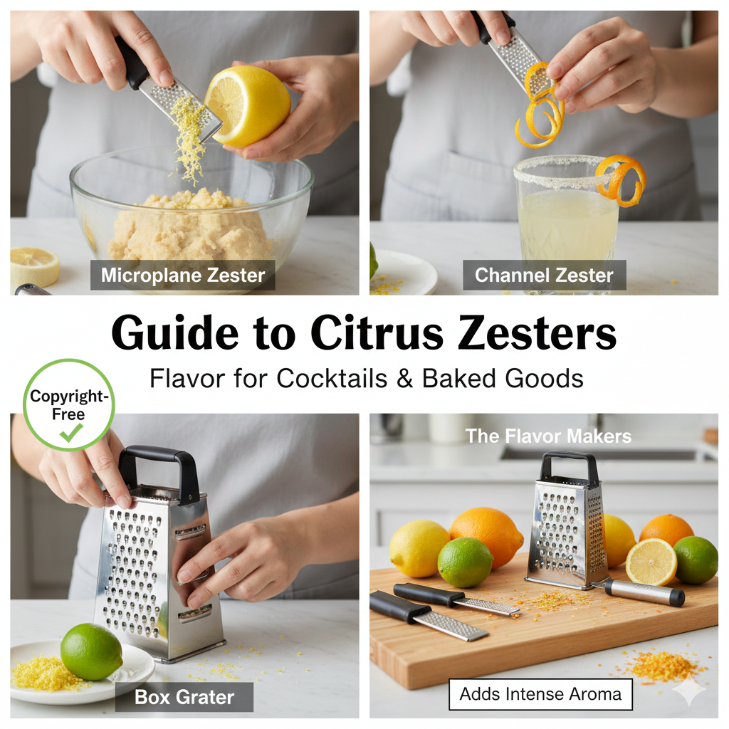 A stainless steel microplane zester being used to shave fresh lemon zest over a bowl of cake batter, showing fine yellow citrus shavings.