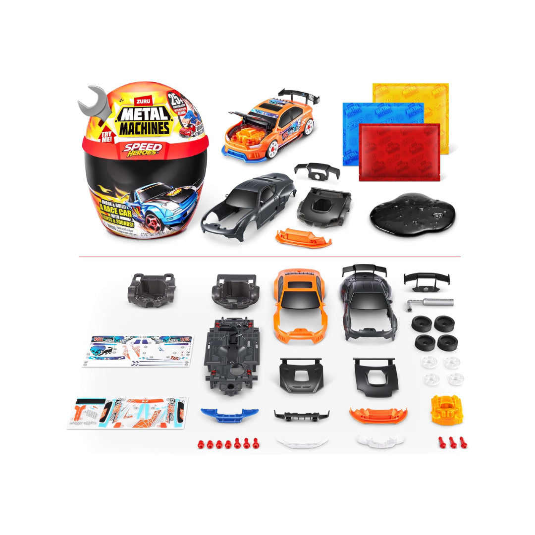 Zuru Metal Machines Speed Heroes Red – Buildable Race Car Toy with 20+ Surprises