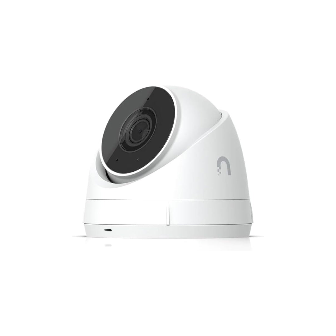 Ubiquiti G5 Turret Ultra 4K IP Camera, durable white housing, PoE-powered with AI motion detection and low-light performance.
