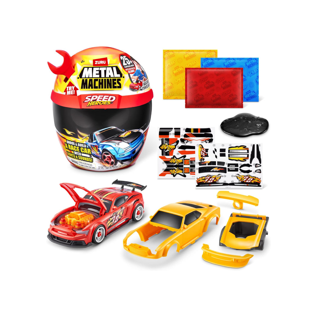 Zuru Metal Machines Speed Heroes Red – Buildable Race Car Toy with 20+ Surprises