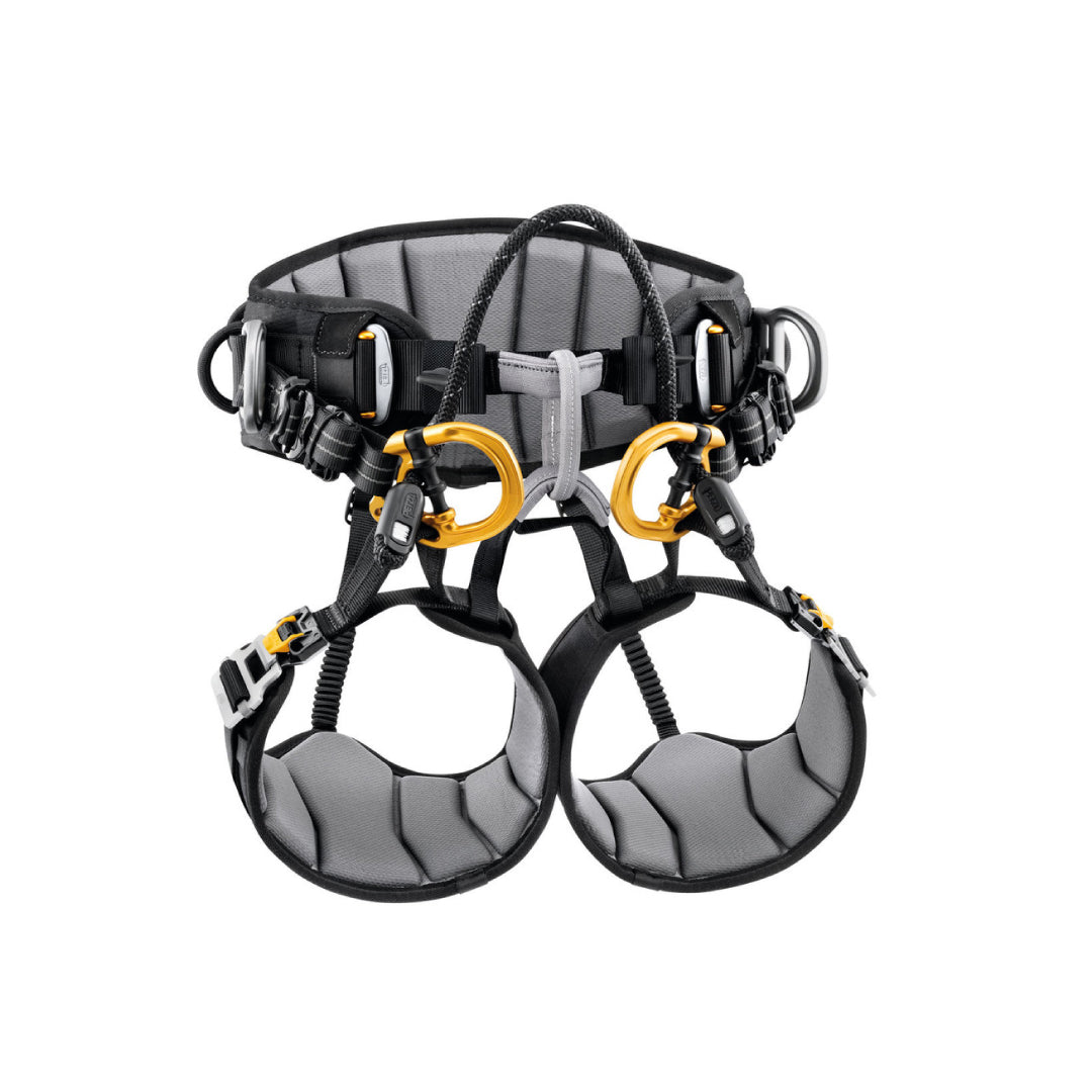 SEQUOIA SRT tree climbing harness with gated carabiners and padded support